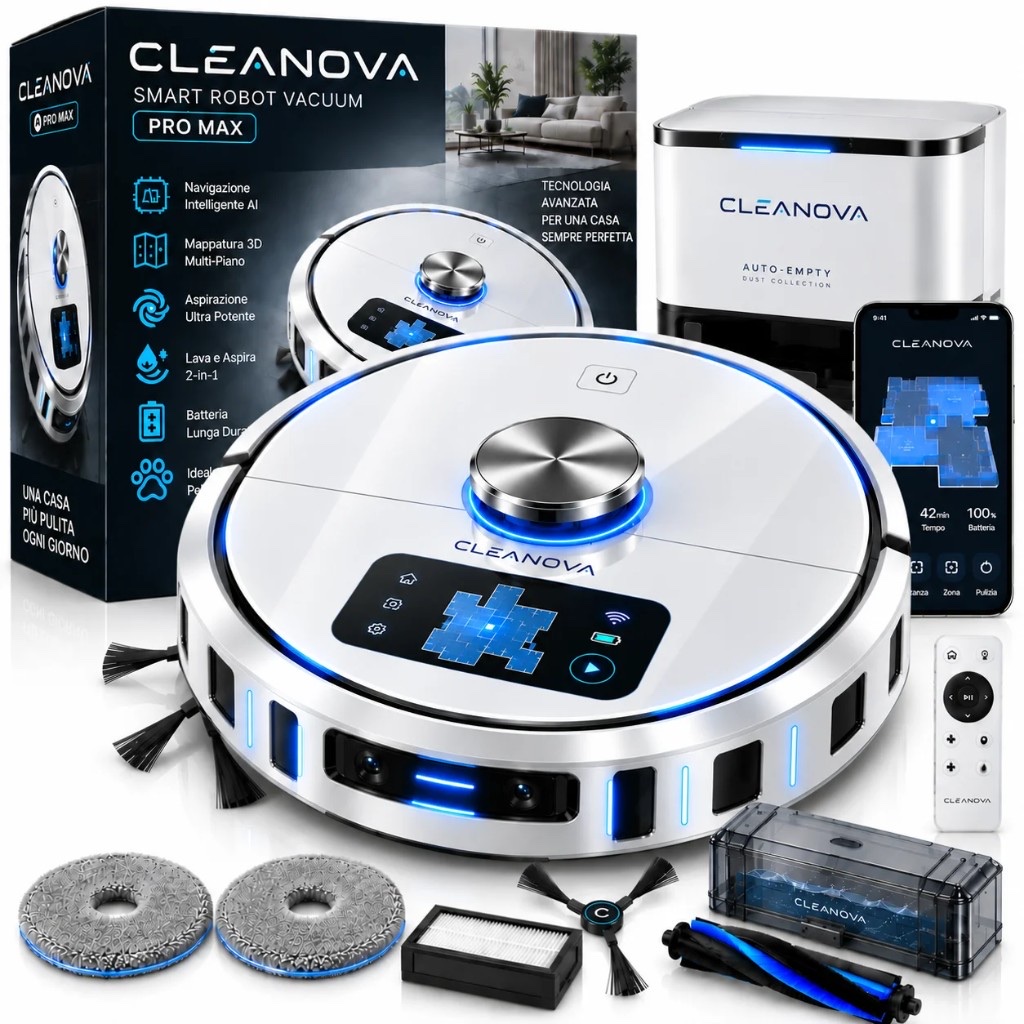 Kit completo Cleanova Pro Max con base, accessori e confezione